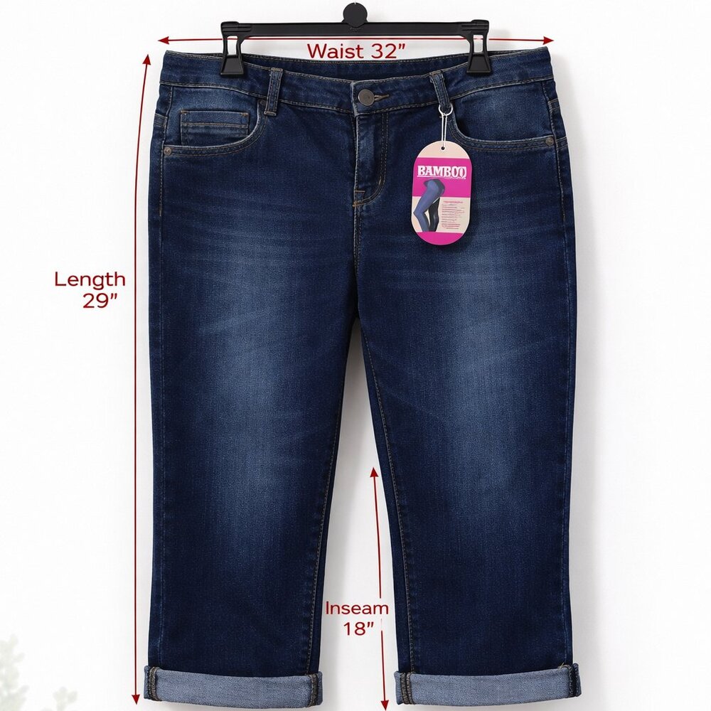 NWT Bamboo Dark Wash High Waist Capri Jeans – Size 16 - Picture 2 of 13